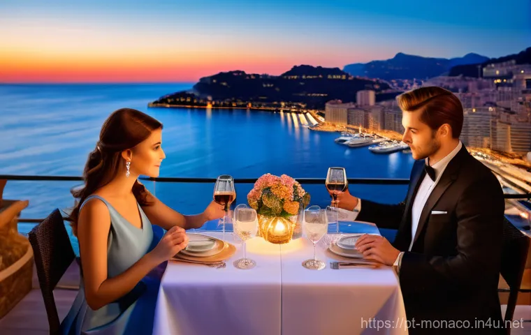 모나코에서의 VIP 서비스 및 맞춤형 여행 패키지 - Image Prompt 1: Enchanted Evening Dining in Monaco**