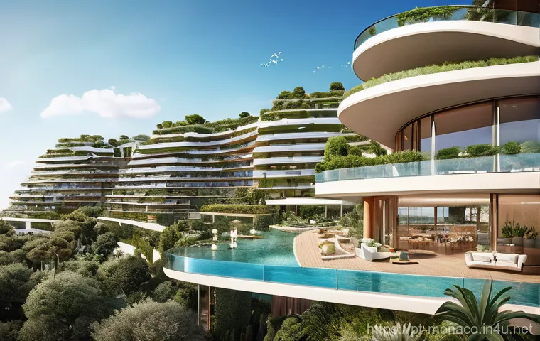 모나코에서 가장 비싼 부동산 목록 - **Prompt:** A serene yet upscale view of Monaco's Larvotto beach area. The turquoise Mediterranean S...
