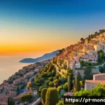 모나코 근교 여행지 추천 - **"A breathtaking panoramic view of Eze Village at sunset. The ancient, medieval village is perched ...