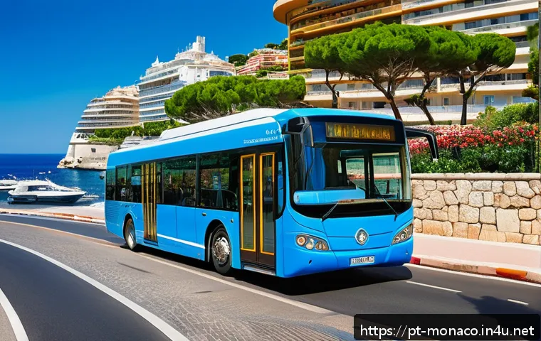 모나코 대중교통 및 이동 방법 - A vibrant street scene in Monaco featuring a well-maintained public bus number 1 traveling along the...