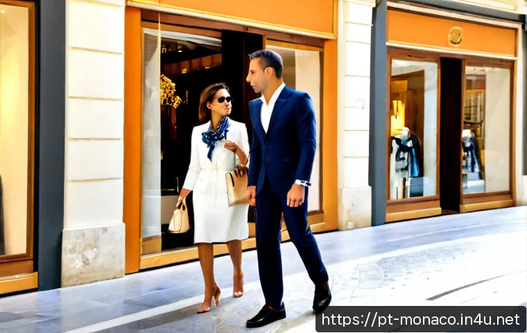 Home 17 모나코에서의 쇼핑 및 명품 브랜드 - Photorealistic luxury shopping scene in Monaco, elegant pedestrian avenue near Monte Carlo with refi...